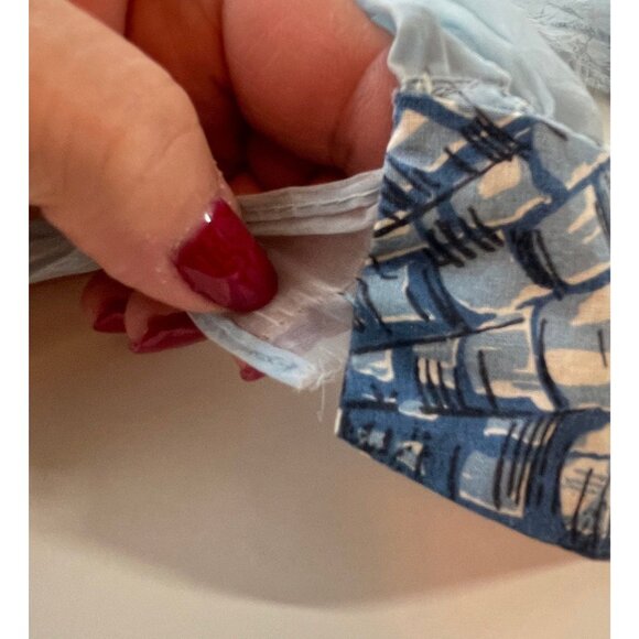 Vintage 1960s half apron, blue chiffon scalloped bottom, cottage core - Picture 6 of 8